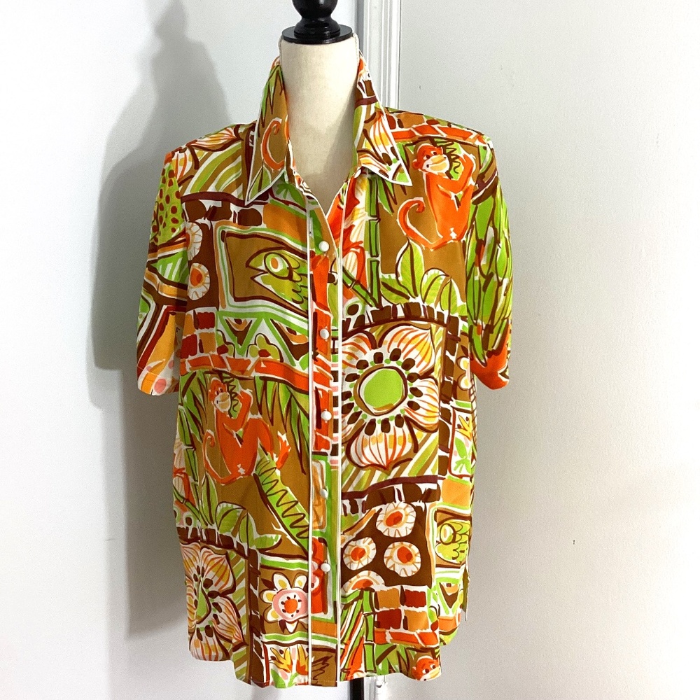 NWT VINTAGE BOB MACKIE WEARABLE ART 100% SILK  BLOUSE TUNIC  PATCHWORK
